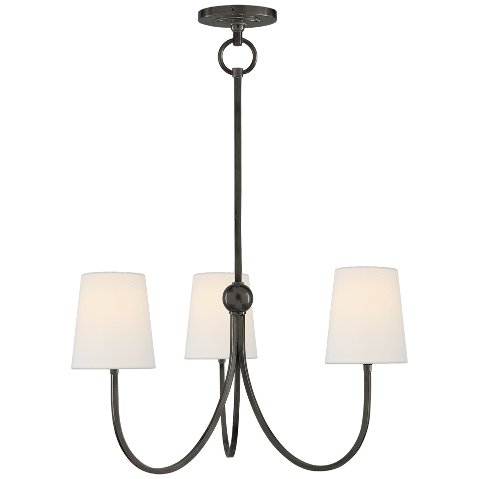 Reed Small Chandelier in Bronze with Linen Shades