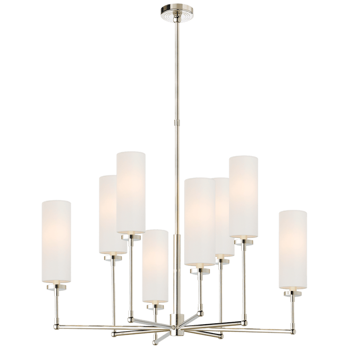 Ziyi Large Chandelier in Polished Nickel with Linen Shades
