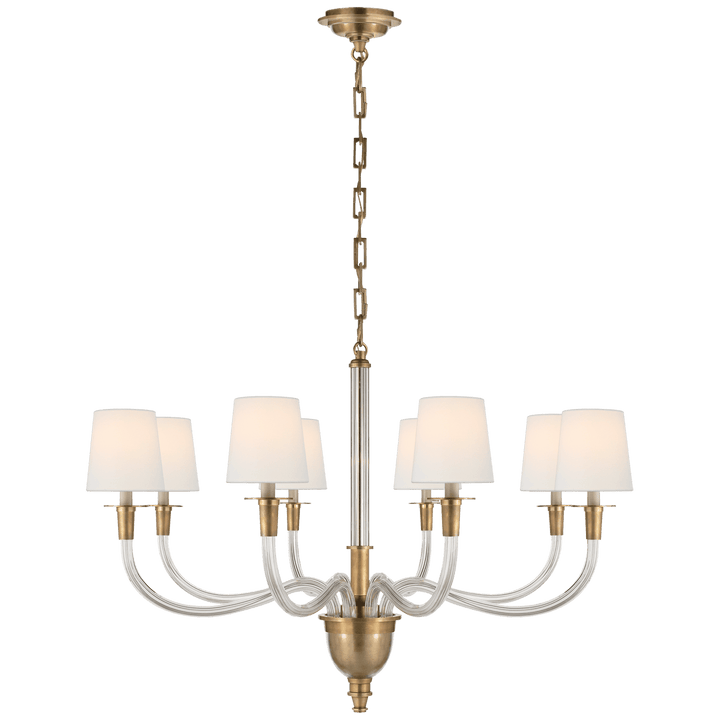 Vivian Large One-Tier Chandelier in Hand-Rubbed Antique Brass with Linen Shades