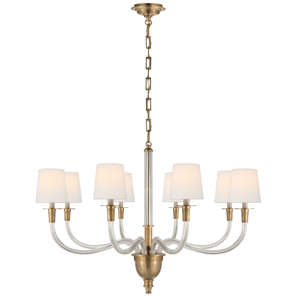 Vivian Large One-Tier Chandelier in Hand-Rubbed Antique Brass with Linen Shades