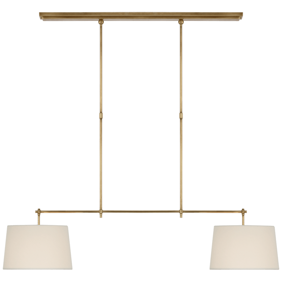 Bryant Medium Billiard in Hand-Rubbed Antique Brass with Linen Shades