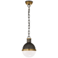 Hicks Small Pendant in Bronze and Hand-Rubbed Antique Brass with White Glass