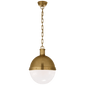 Hicks Large Pendant in Hand-Rubbed Antique Brass with White Glass