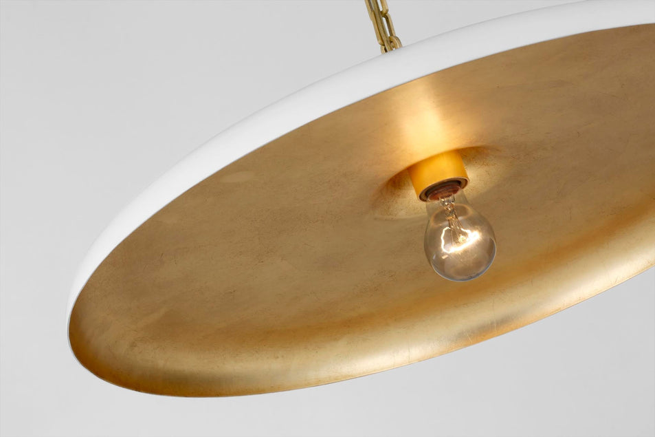 Piatto Large Pendant in Hand-Rubbed Antique Brass with Plaster White Shade