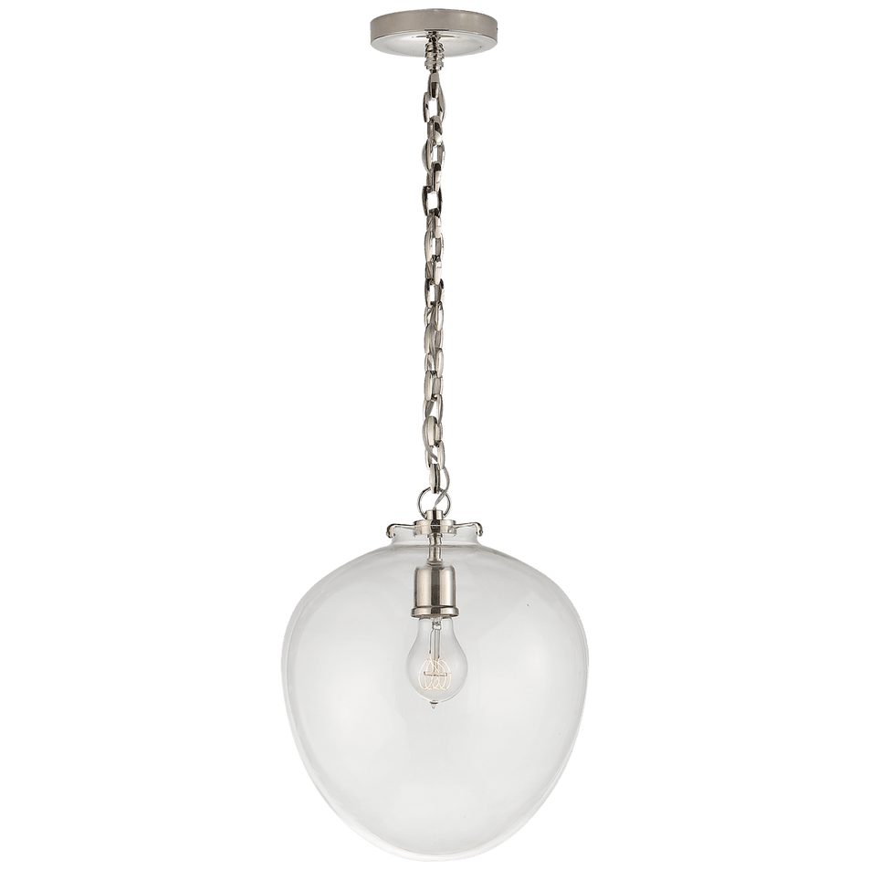 Katie Acorn Pendant in Polished Nickel with Clear Glass