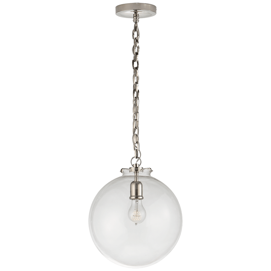 Katie Globe Pendant in Polished Nickel with Clear Glass