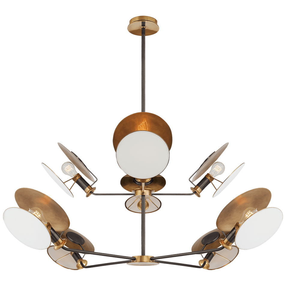Osiris Large Reflector Chandelier in Bronze and Hand-Rubbed Antique Brass with Linen Diffuser