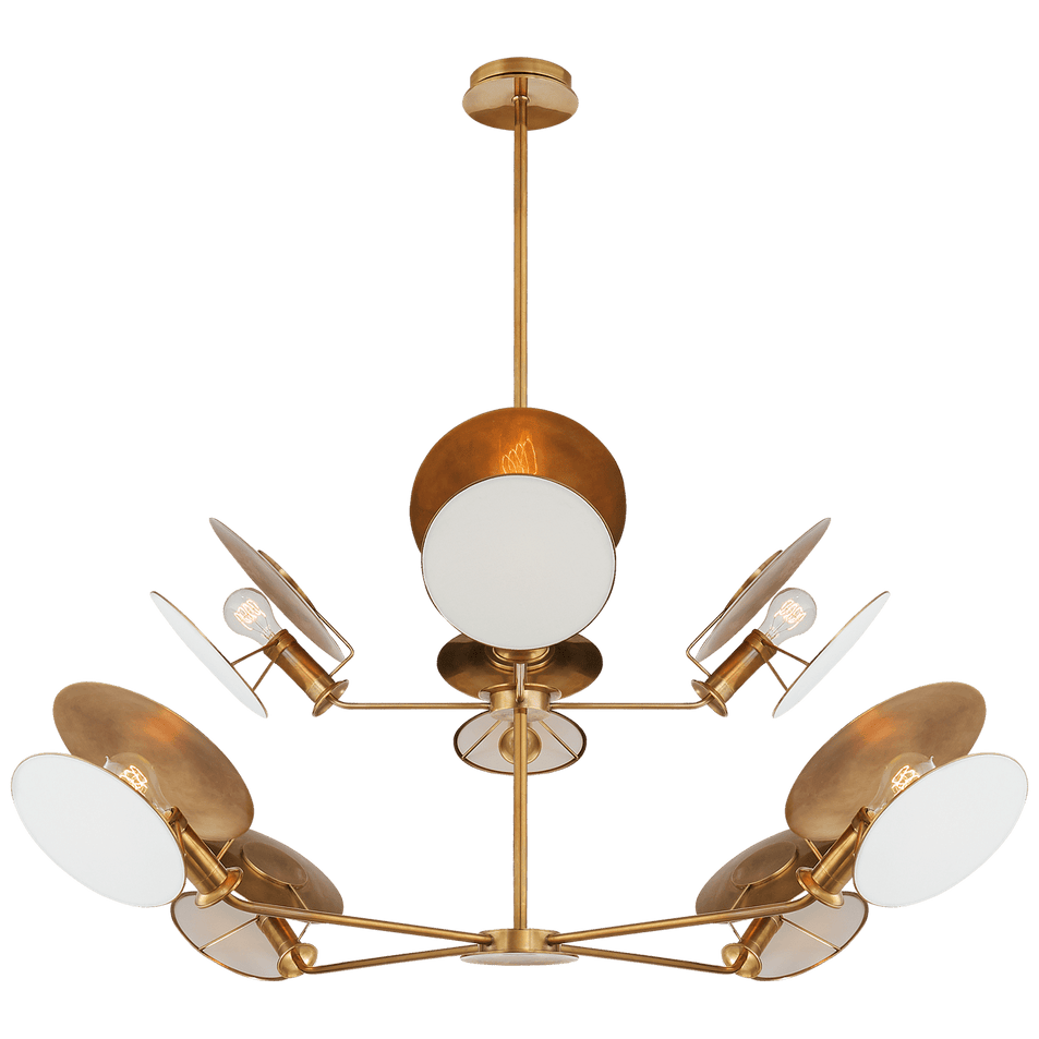 Osiris Large Reflector Chandelier in Hand-Rubbed Antique Brass with Linen Diffuser