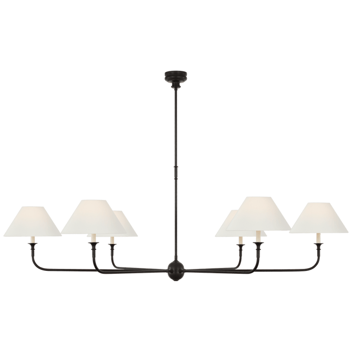Piaf Oversized Chandelier in Aged Iron and Ebonized Oak with Linen Shades