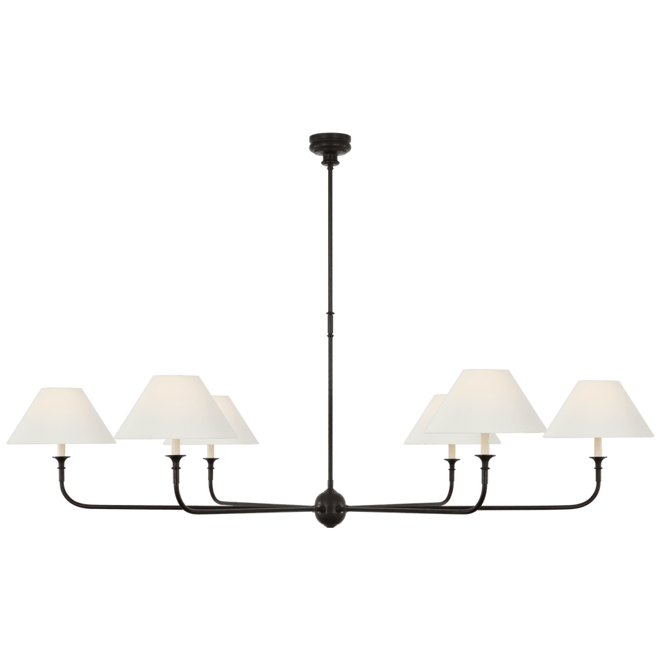 Piaf Oversized Chandelier in Aged Iron and Ebonized Oak with Linen Shades