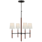 Bryant Small Wrapped Chandelier in Bronze and Saddle Leather with Linen Shades