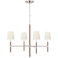 Bryant Large Wrapped Chandelier in Polished Nickel and Natural Leather with Linen Shades