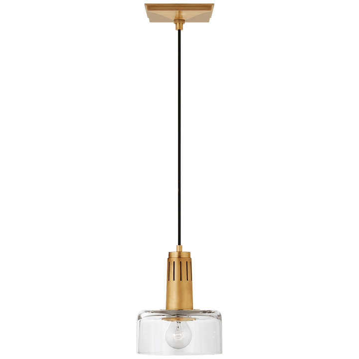 Iris Single Pendant in Hand-Rubbed Antique Brass with Clear Glass