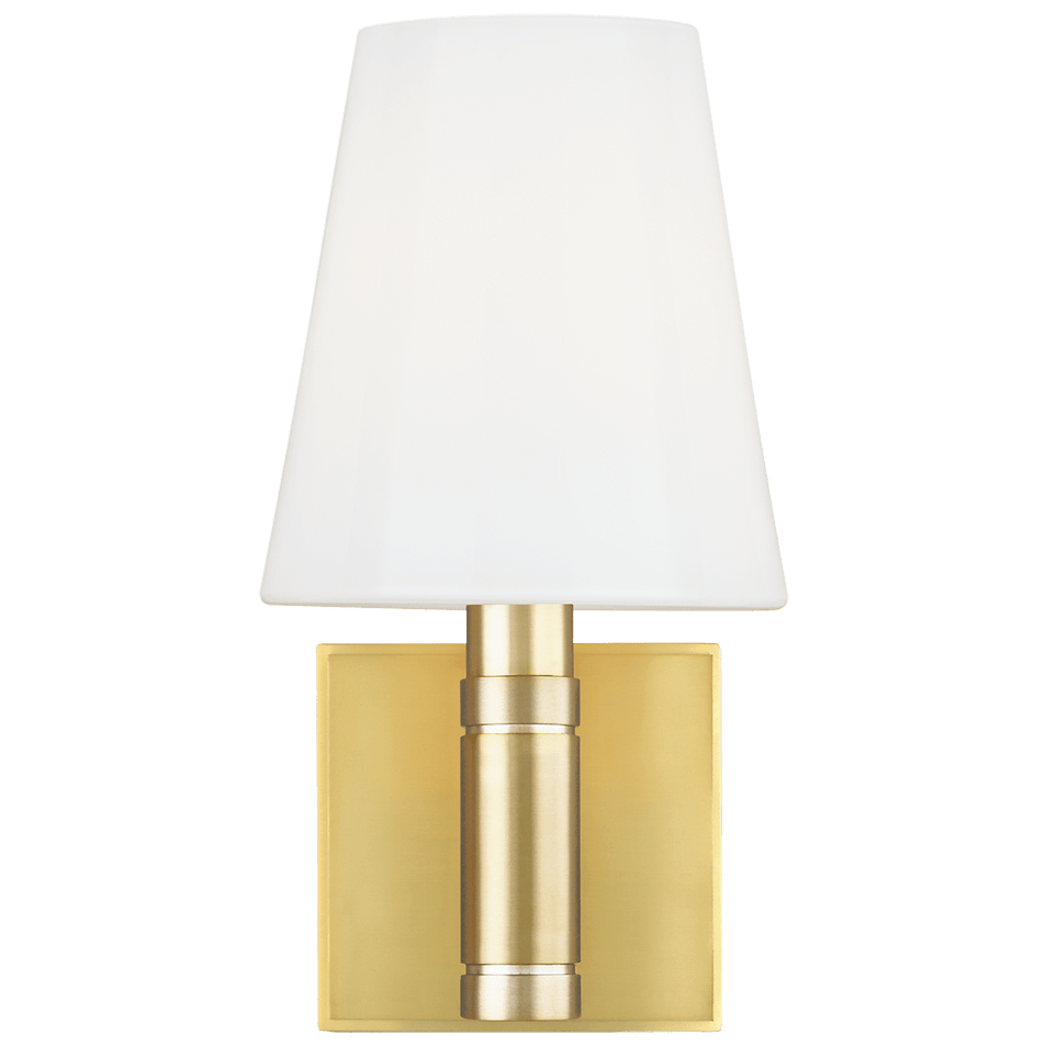 Beckham Classic Square Sconce in Burnished Brass with White Glass
