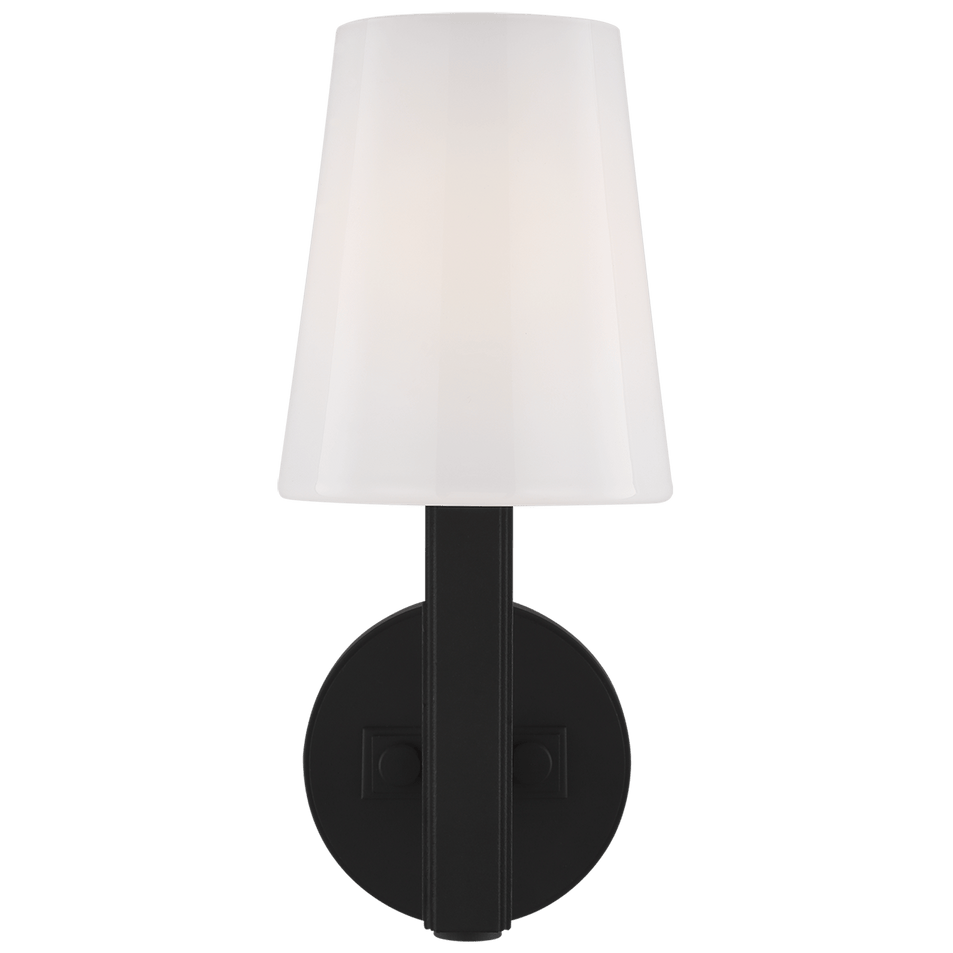 Logan Sconce in Aged Iron with White Glass
