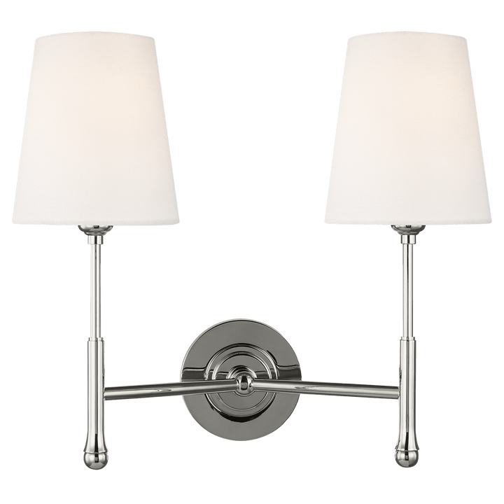 Capri Double Sconce in Polished Nickel with Linen Shades