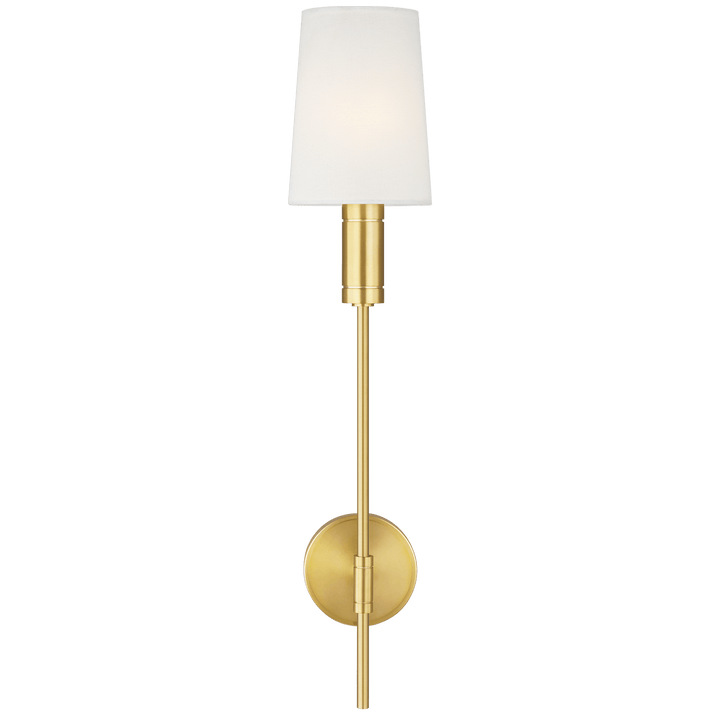Beckham Modern Sconce in Burnished Brass with Linen Shade