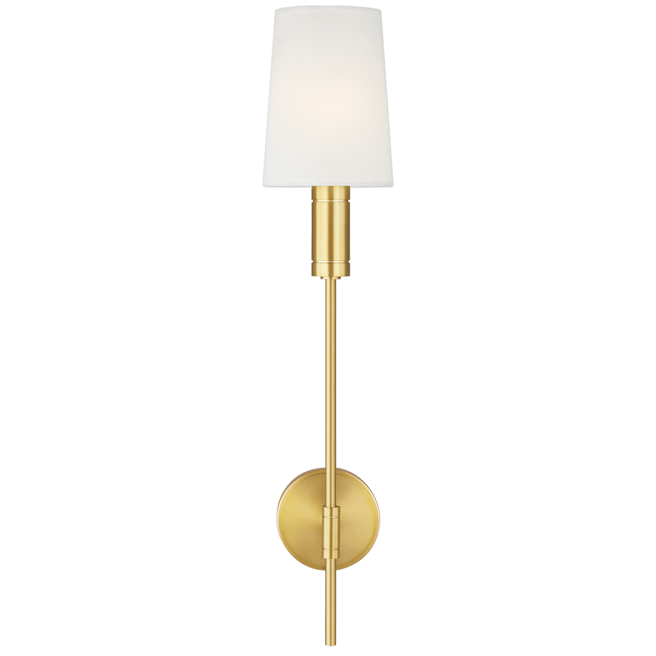 Beckham Modern Sconce in Burnished Brass with Linen Shade