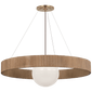 Arena 42" Ring and Globe Chandelier in Hand-Rubbed Antique Brass and Natural Oak with White Glass