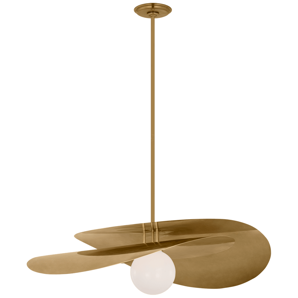 Mahalo 32" Tiered Pendant in Hand-Rubbed Antique Brass with White Glass