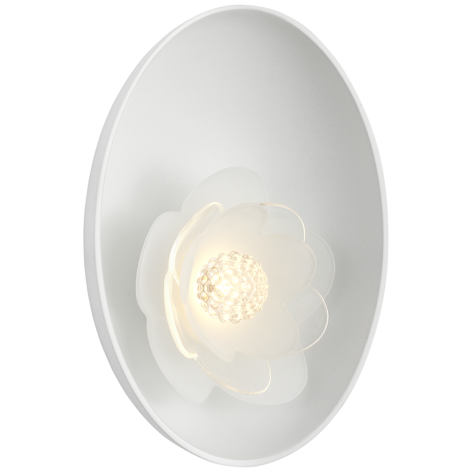 Petaluma 7" Reflector Sconce in Matte White with Etched and Clear Glass Flower