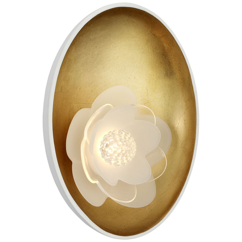 Petaluma 7" Reflector Sconce in Matte White and Gild with Etched and Clear Glass Flower