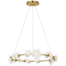 Petaluma 35" Ring Chandelier in Soft Lacquered Brass with Etched and Clear Glass Flowers