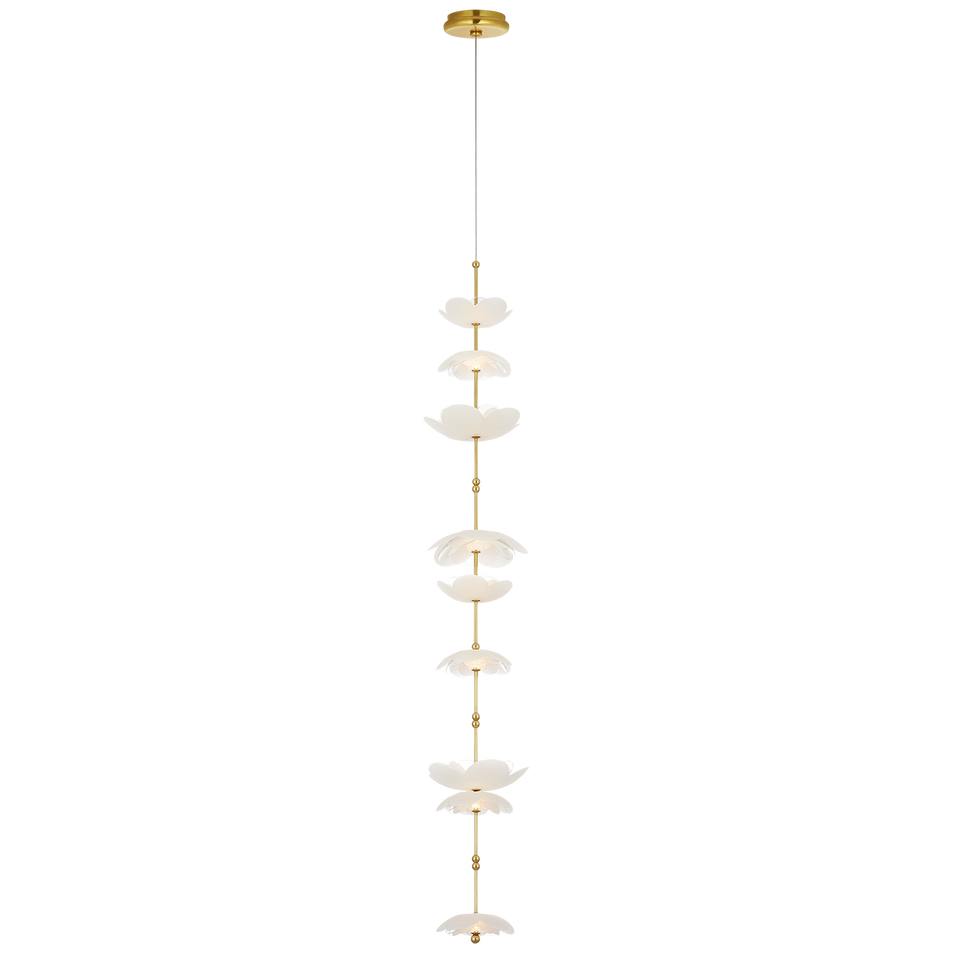 Petaluma 7" Cascading Pendant in Soft Lacquered Brass with Etched and Clear Glass Flowers
