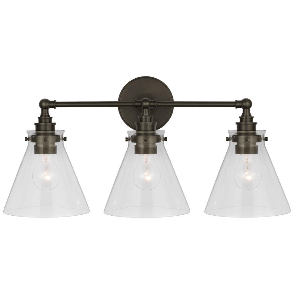 Parkington 24" Three Light Bath Bar, a premium Bath light by Visual Comfort & Co. Close - up image of its design.