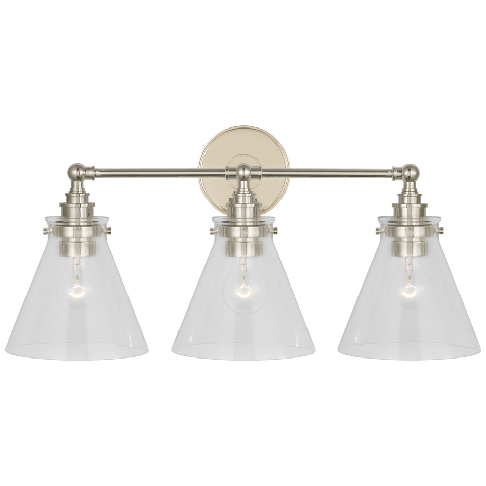 Parkington 24" Three Light Bath Bar, a premium Bath light by Visual Comfort & Co. Close - up image of its design.