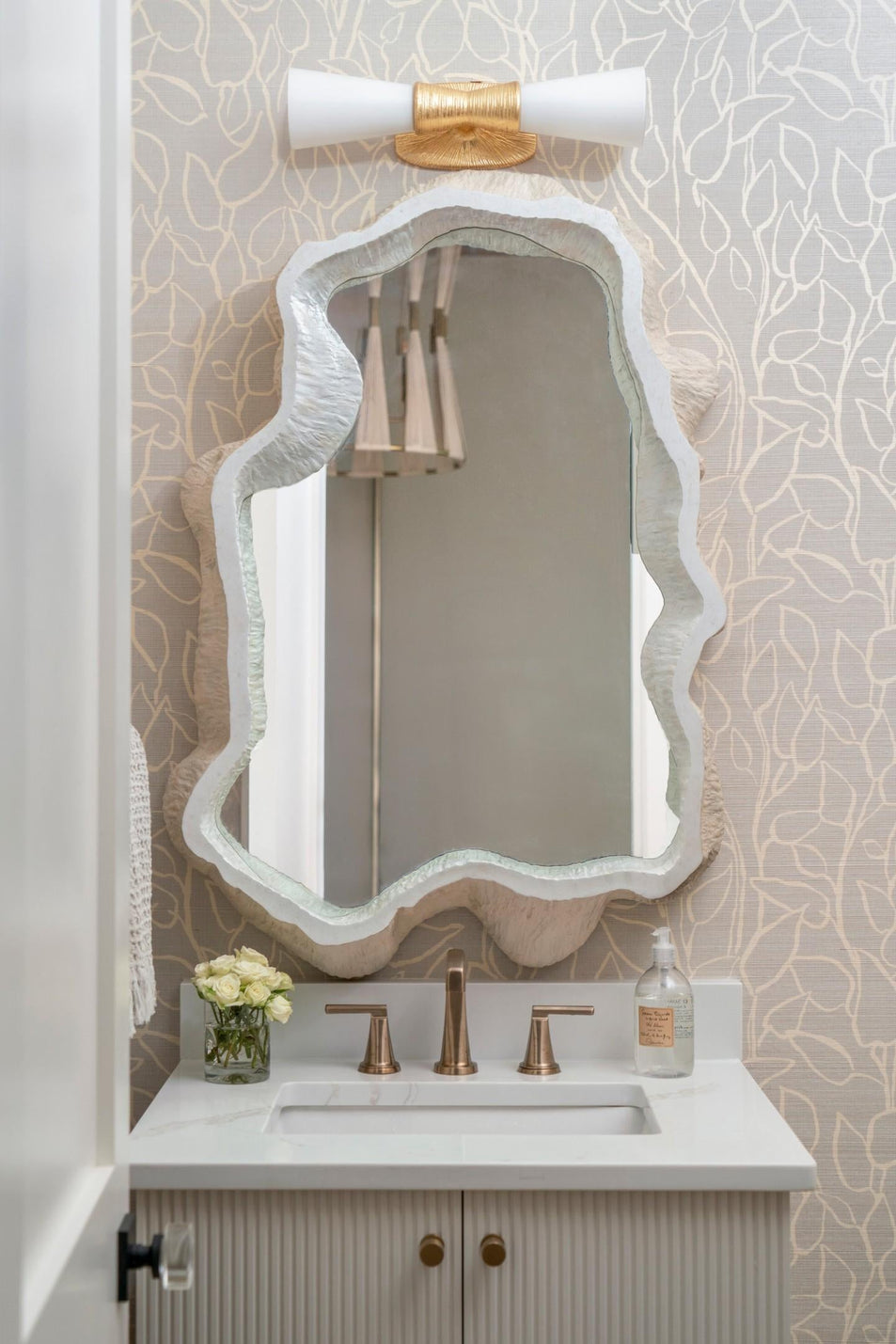 Utopia Small Double Bath Sconce, a premium Bath light by Visual Comfort & Co. Close - up image of its design.