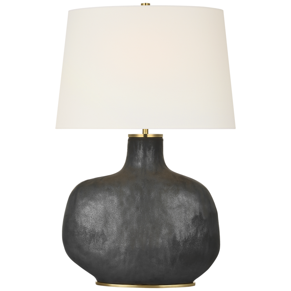 Beton Medium Table Lamp in Stained Black Metallic with Linen