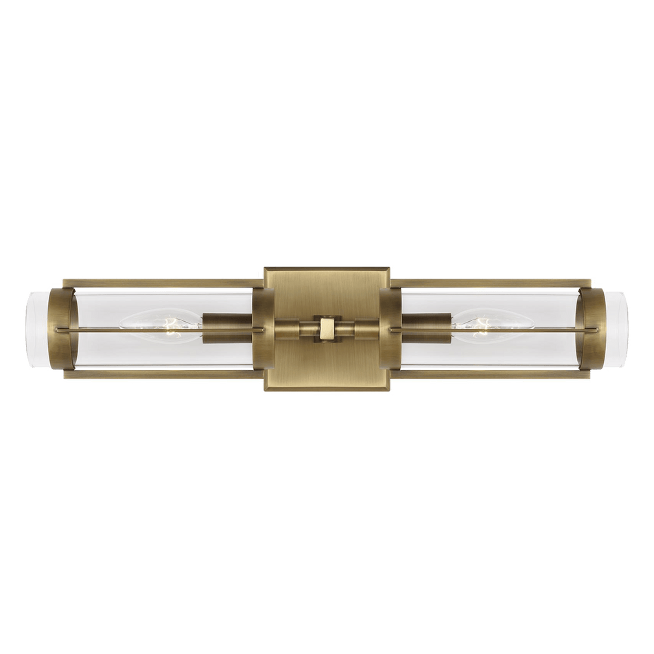 Flynn Linear Sconce, a premium Bath light by Visual Comfort & Co. Close - up image of its design.