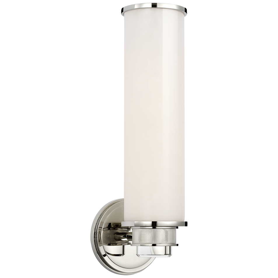 Percy 14" Single Bath Sconce in Polished Nickel with White Glass