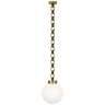 Bellamy 1 Light Statement Chain 12" Globe Chandelier in Soft Brass and Bronze with White Glass