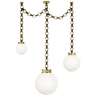 Bellamy 3 Light Statement Chain Multi Globe Chandelier in Soft Brass and Bronze with White Glass