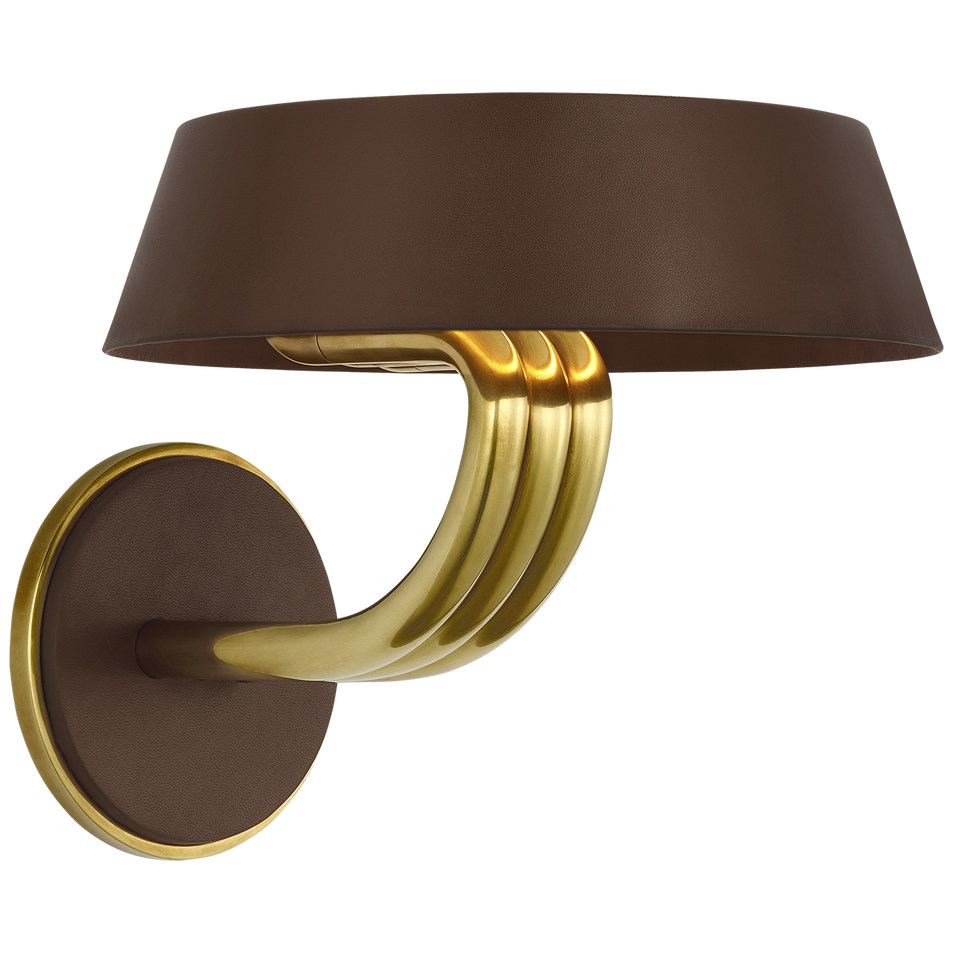 Hudson St. 8" Sconce in Natural Brass and Carob Leather