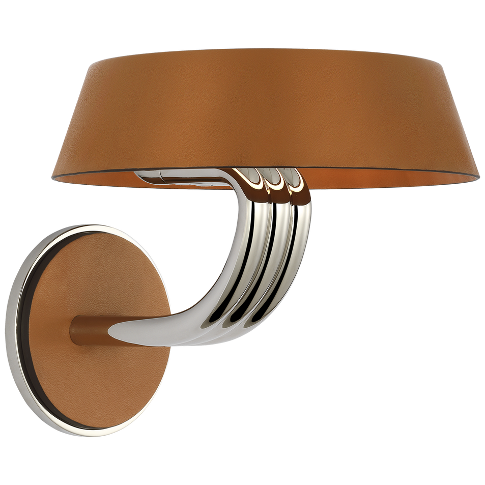 Hudson St. 8" Sconce in Polished Nickel and Nutmeg Leather