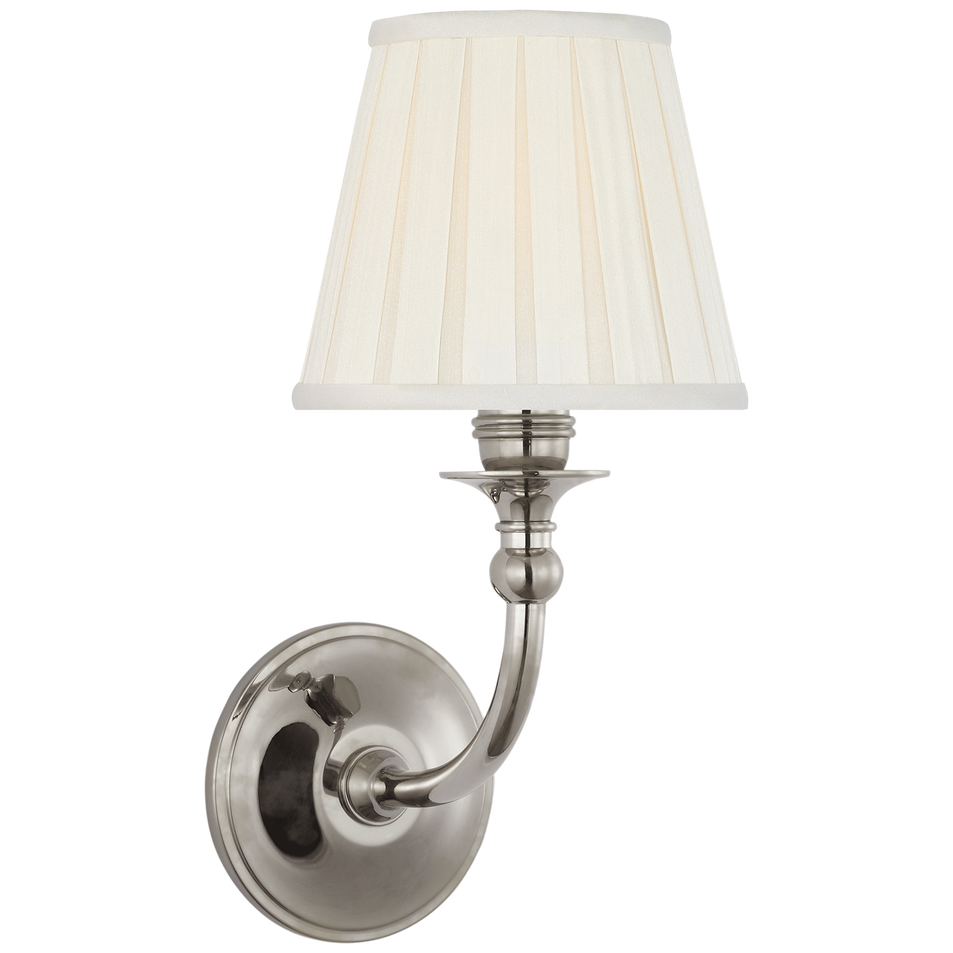Embers 12" Single Sconce in Butler's Silver with Silk Box Pleat