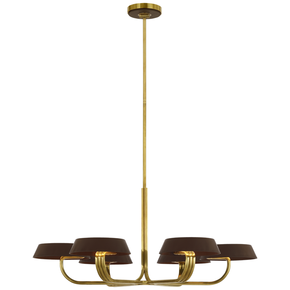 Hudson St. 37" Chandelier in Natural Brass and Carob Leather