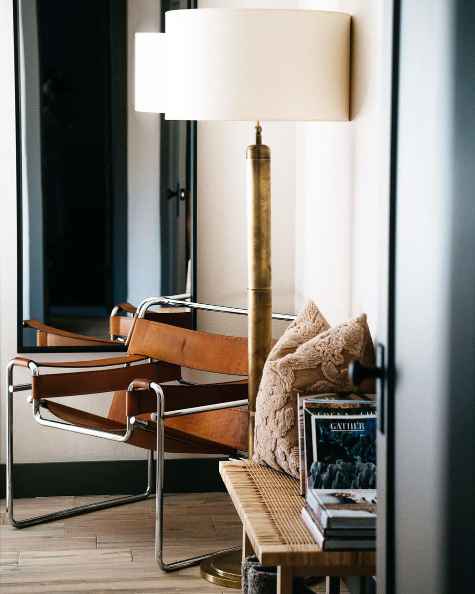 Longacre Floor Lamp, a premium Decorative light by Visual Comfort & Co. Close - up image of its design.