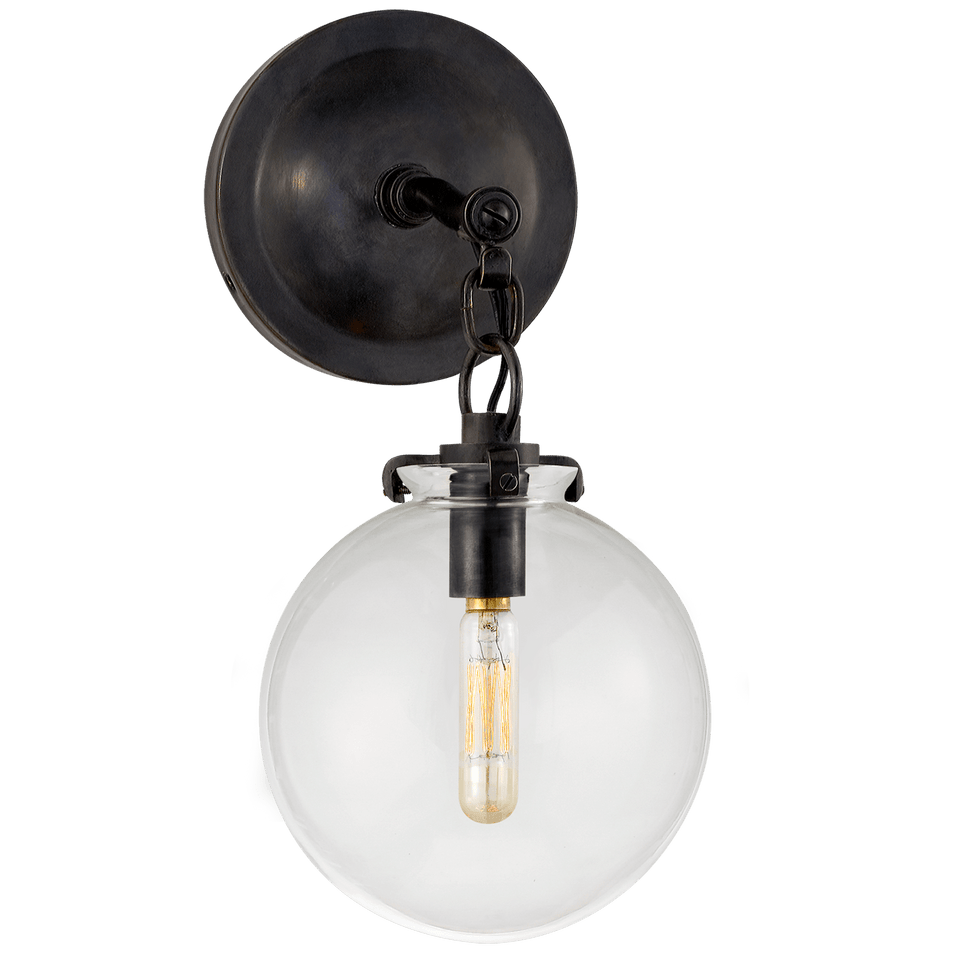 Katie Small Globe Sconce, a premium Bath light by Visual Comfort & Co. Close - up image of its design.