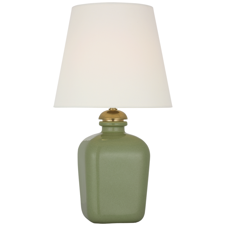 Josy 17" Cordless Table Lamp in Silk Green with Linen